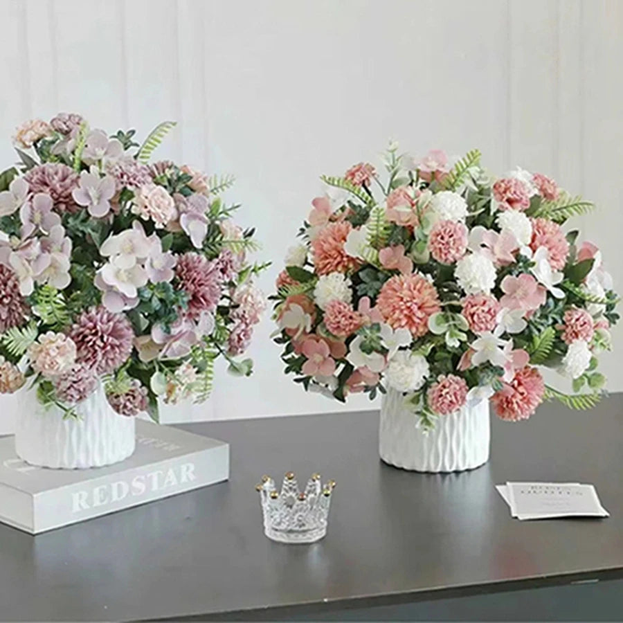 bouquet fleurs artificielles soie mariage décoration intérieure rose blanc vert modernes