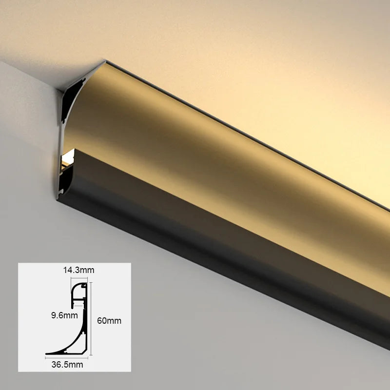 profilé aluminium led cornière éclairage linéaire cuisine salon plinthe moderne blanc noir