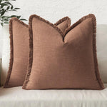beige clair coussins lin rustiques bohème texture légèrement rugueuse lit