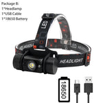 lampe frontale led noire moderne bande ajustable détecteur mouvement ipx4 rechargeable 18650 batterie