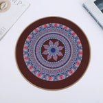 tapis table rond mandala boho chic bleu marine beige tissé imperméable résistant chaleur