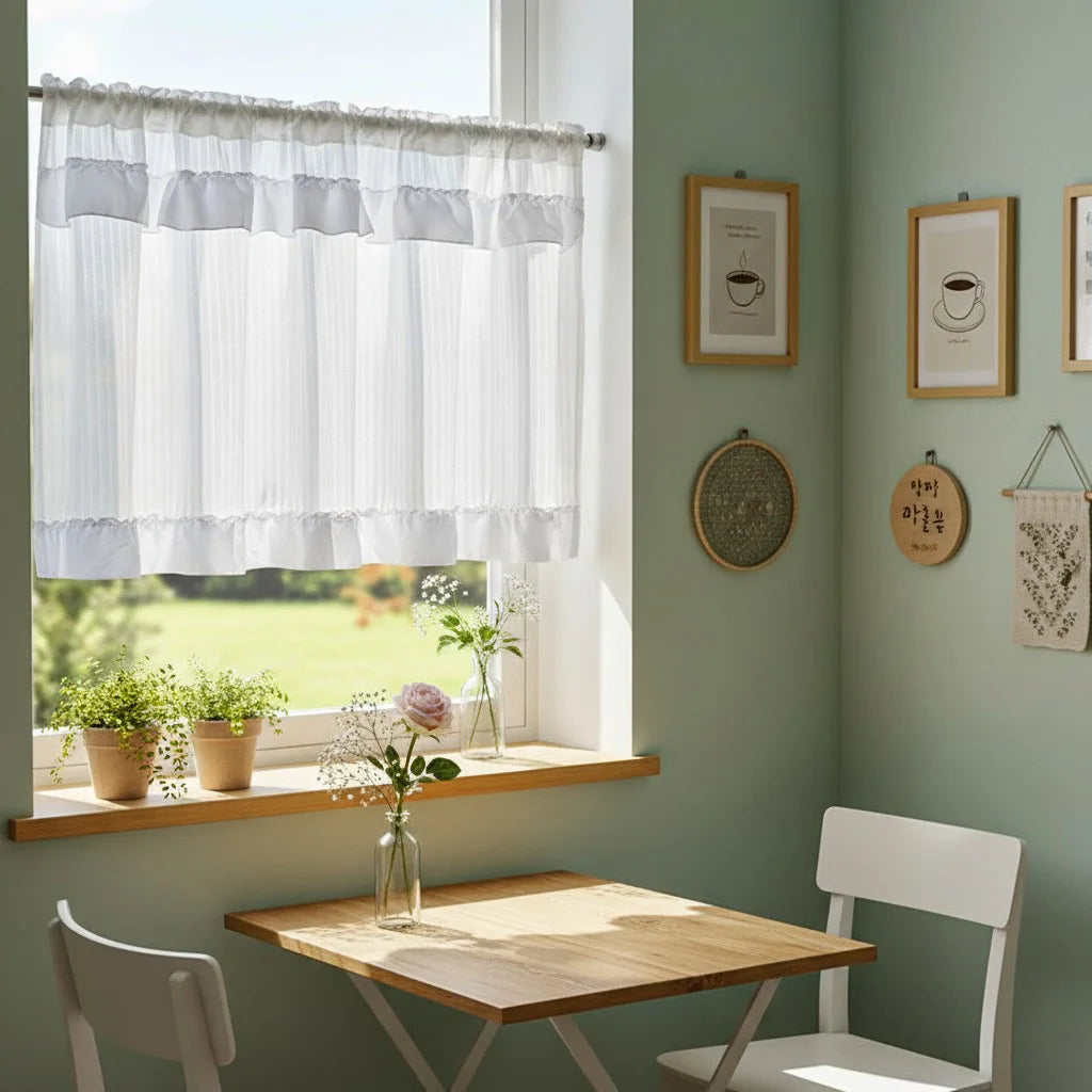 rideau blanc rayures fines polyester translucide classique cuisine 180x60cm