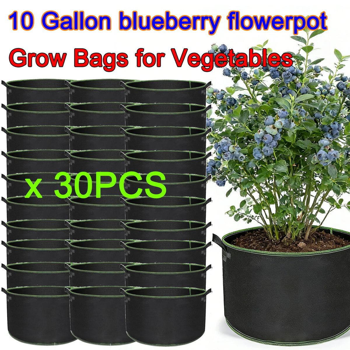 sacs culture légumes fibre végétale noir poignées portables 10 gallons 50 pièces