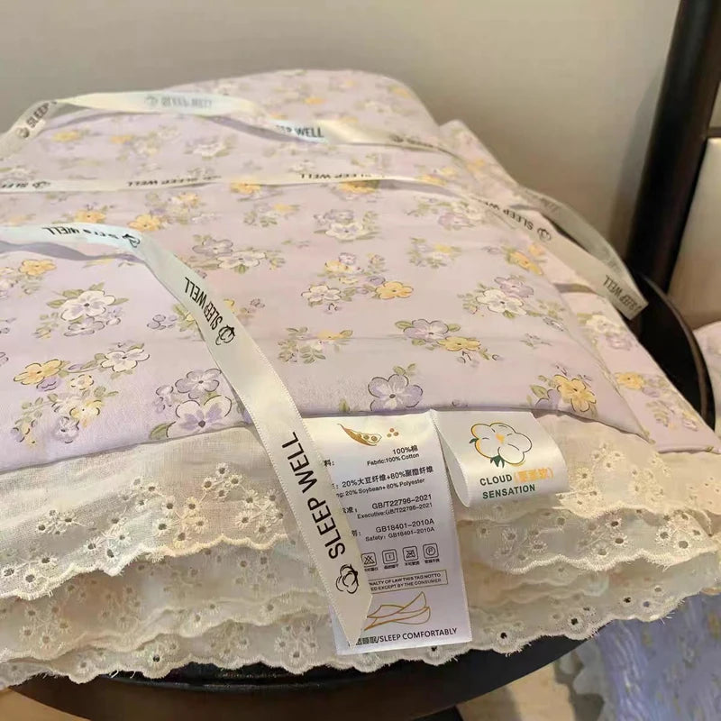couette coton imprimé floral vintage blanc rose bleu verte translucide 200x230cm