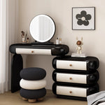maquillage moderne commode tiroirs tabouret miroir noir blanc texture cuir