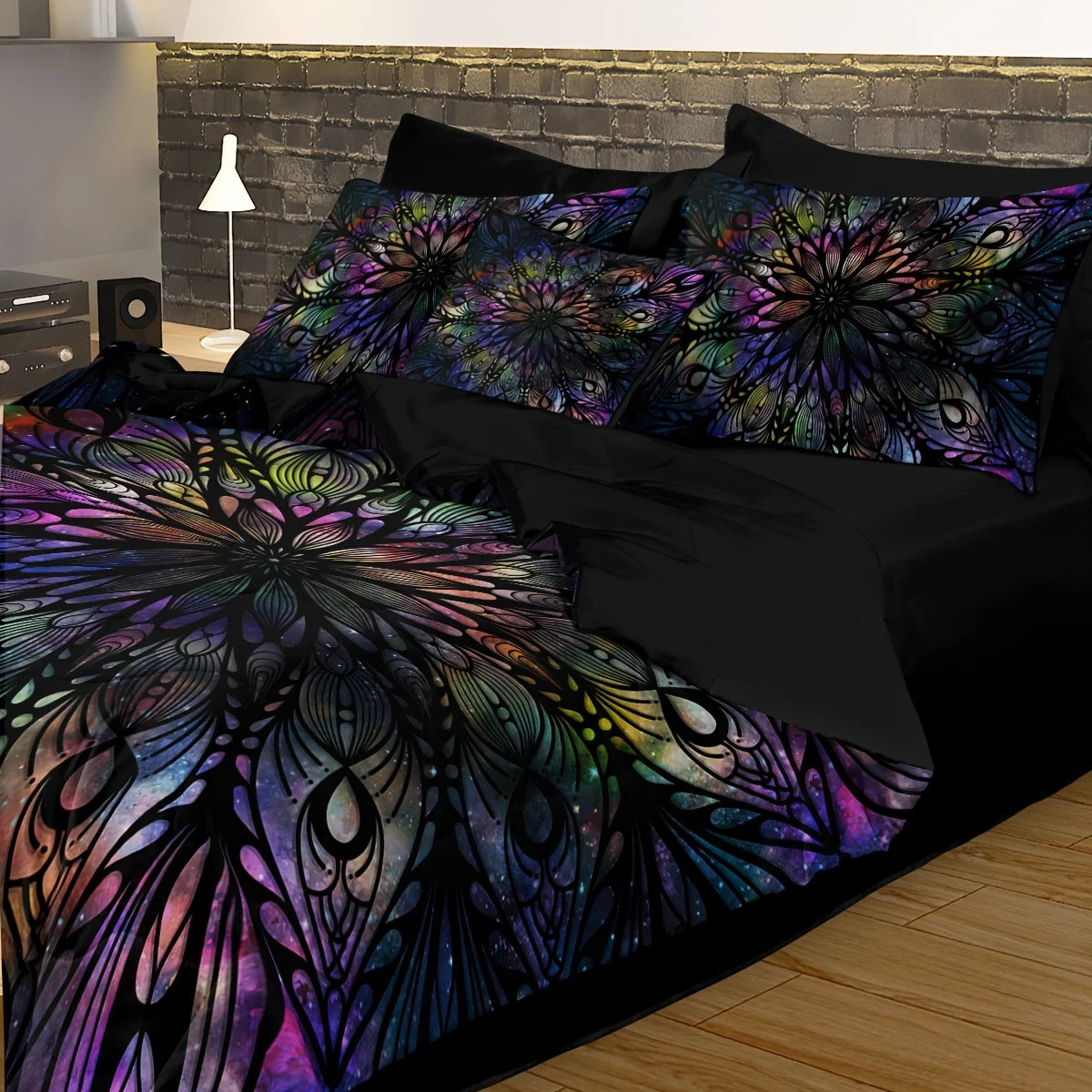 ensemble literie multicolore floral moderne taies oreiller abstraites motifs plumes
