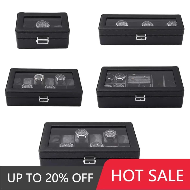 boîte rangement montres velours noir cadenas moderne 12 places storage watch box black velvet