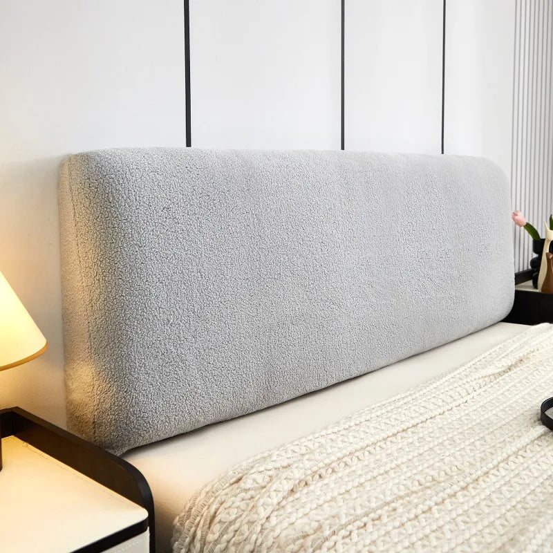 Housse de tête de lit en velours coton gris clair, texture douce et anti-poussière