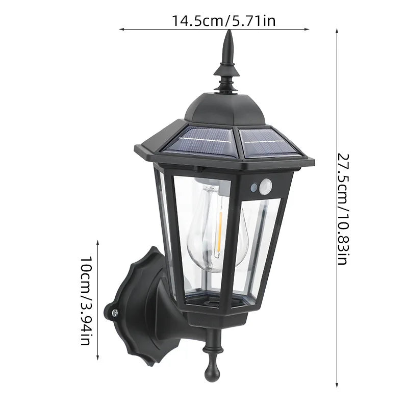 lampe murale solaire transparente vintage panneau solaire noir motifs géométriquesextérieur ambiance
