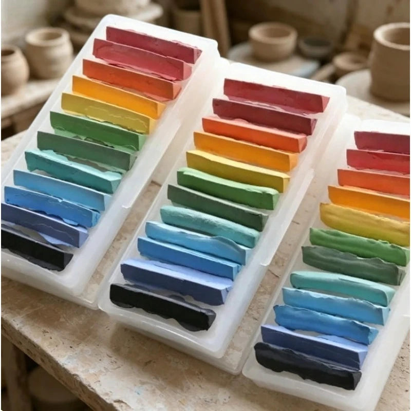 crayons sous glaçure céramique 12 couleurs boîte pastel coloriage artisanat poterie classique bleu vert