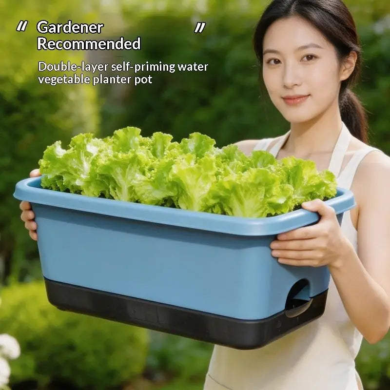 pot fleurs rectangulaire moderne vert blanc bleu drainage auto arrosant lisse pratique