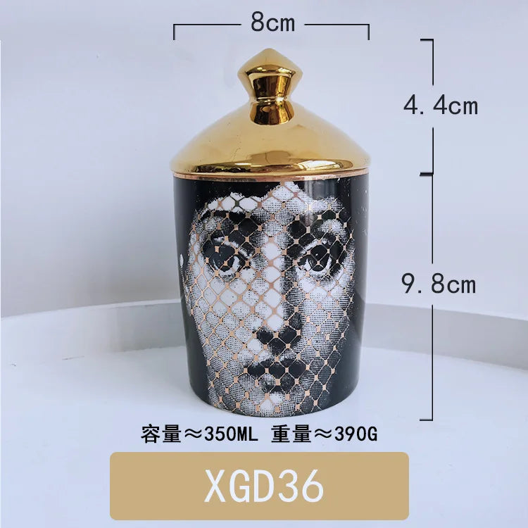 boîtes bougies parfumées art déco moderne vintage illustrations visages géométriques 350ml