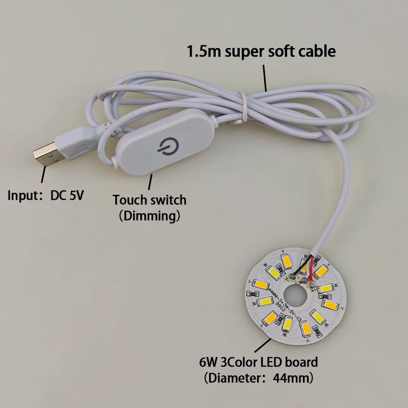 plaque led blanc circulaire adhésif commutateur tactile câble usb 15m 3w 6w 10wmodifiable luminosité