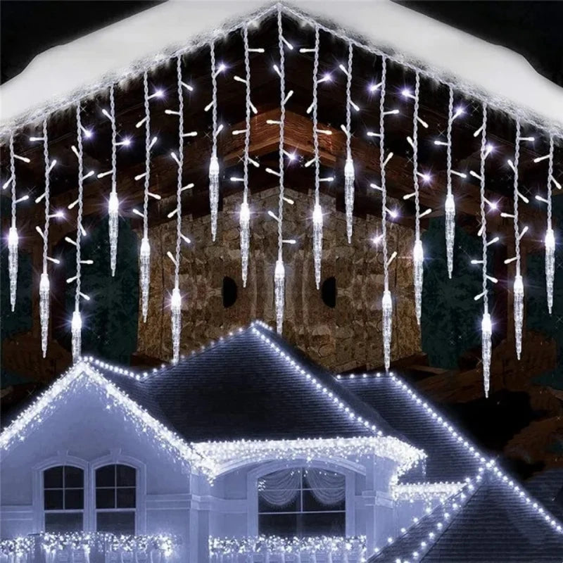 guirlande lumineuse icicles blanc jaune multicolore clips moderne décoratifextérieur noël féerique led