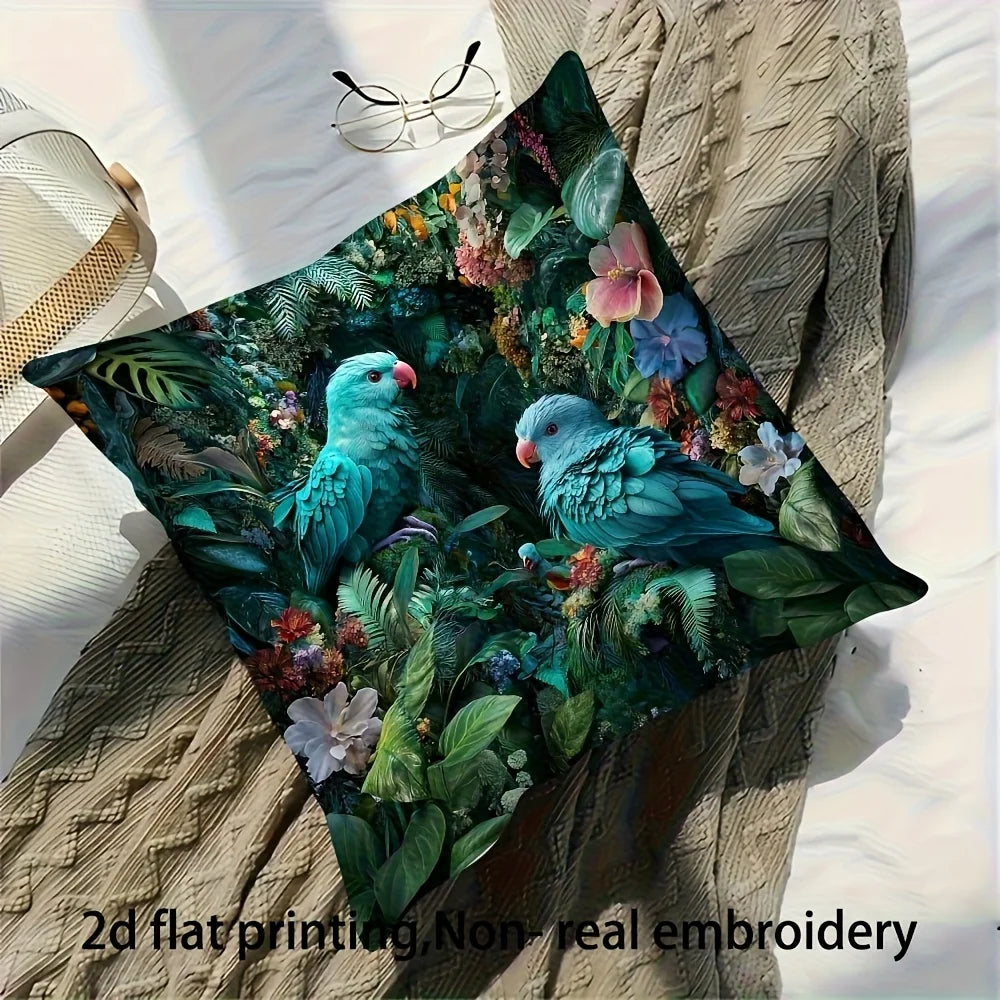 coussin imprimé 2d oiseaux fleurs feuilles vert bleu moderne maison lit canapé chambre