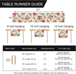 Un élégant chemin de table fleuri orné de motifs tropicaux colorés, s'adaptant à différentes tailles de table pour accueillir de 2 à 10 convives.