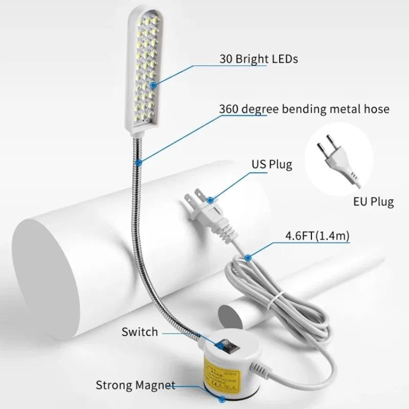 lampe flexible blanc moderne aimant adhésif interrupteur câble prise us eu led adjustable