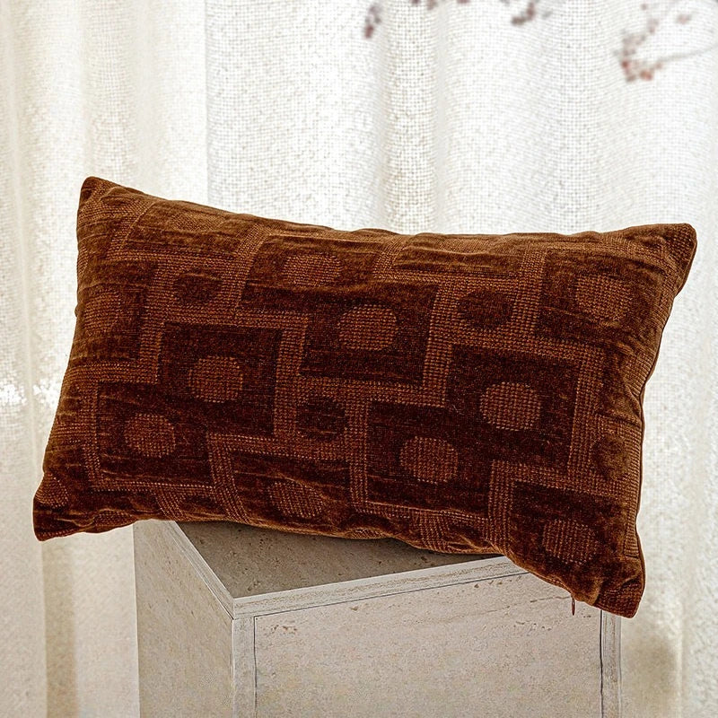 housse coussin rectangle polyester marron motif géométrique blanc contemporain décoration intérieure voiture