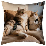 housse coussin polyester chat imprimé gris orange moderne salon chambre lit 45cm 45cm