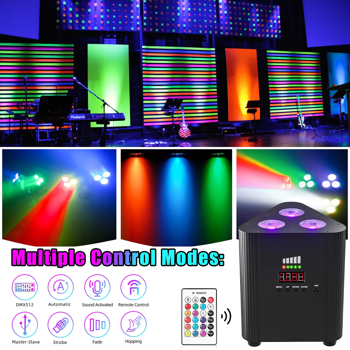 projecteur led noir moderne 12w 4400mahr dmx512 auto son control distant