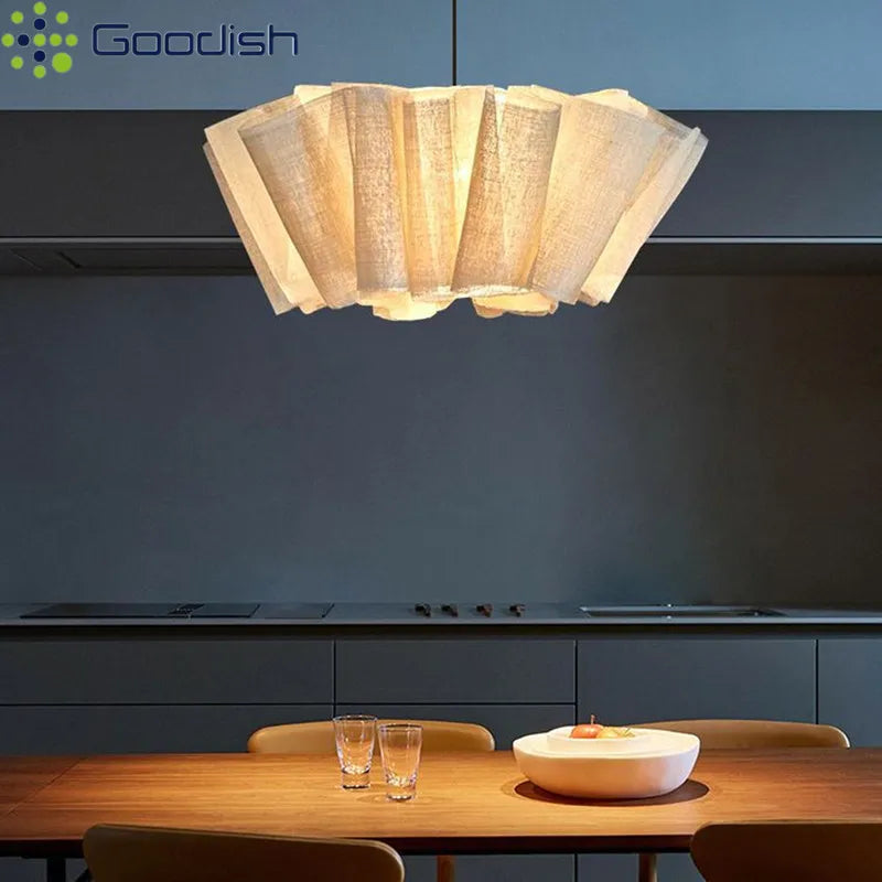 Lampe suspendue moderne tissu beige clair texture légèrement rugueuse salon chambre hall