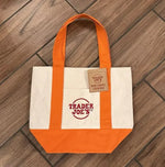 sac main réutilisable toile orange violet noir vert moderne poignées détachables étiquette logo sac