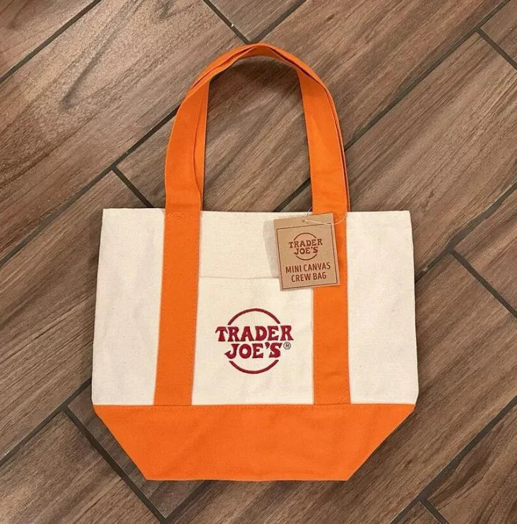 sac main réutilisable toile orange violet noir vert moderne poignées détachables étiquette logo sac