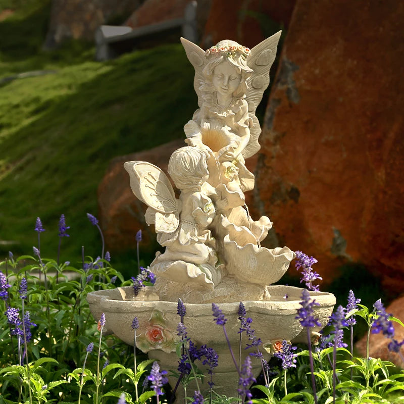 fontaine résine fées enfant aquatique decoration intérieure basse transparente fleuri maison