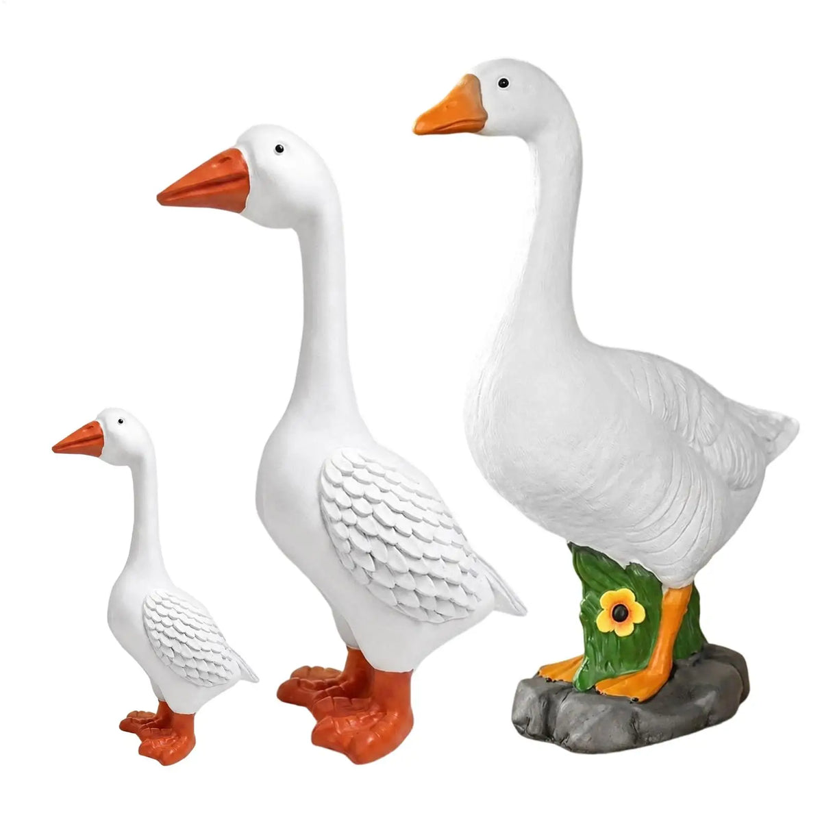 statue canard résine blanche plumes gravées décorative jardin rustiqueintérieur famille
