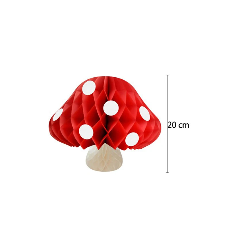 décoration fête anniversaire enfant adulte boule papier forme champignon rouge blanc texture alvéolée festive