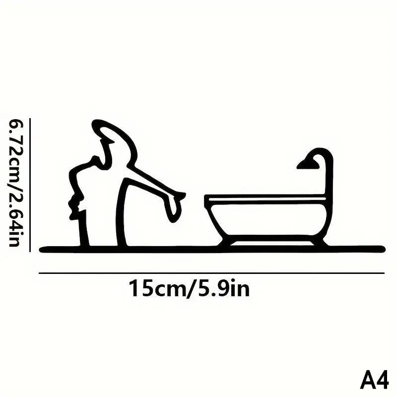 décoration murale minimaliste autocollant silhouette wc douche noir