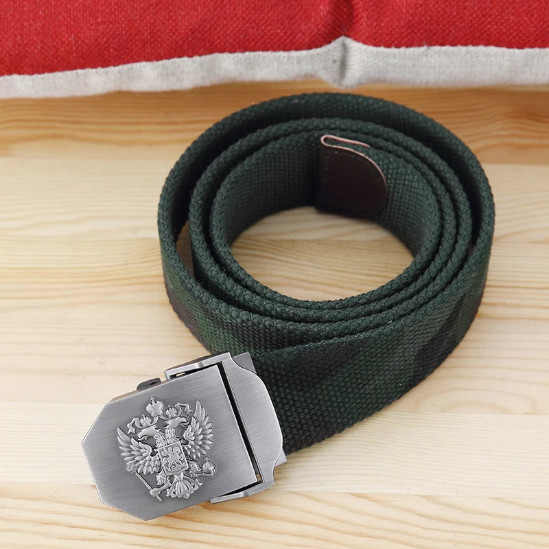 ceinture homme toile métal camouflage noir double aigle militaire décontracté opacité