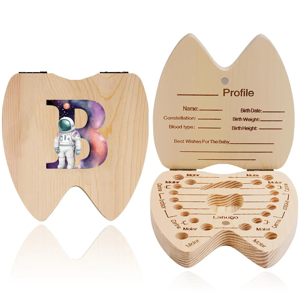 boîte dents bois astronaute carte profil grille tailles bébé