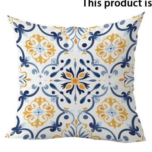 housse coussin ornements floraux moderne 100% polyester blanc bleu jaune 40x40cm 45x45cm 50x50cm 60x60cm
