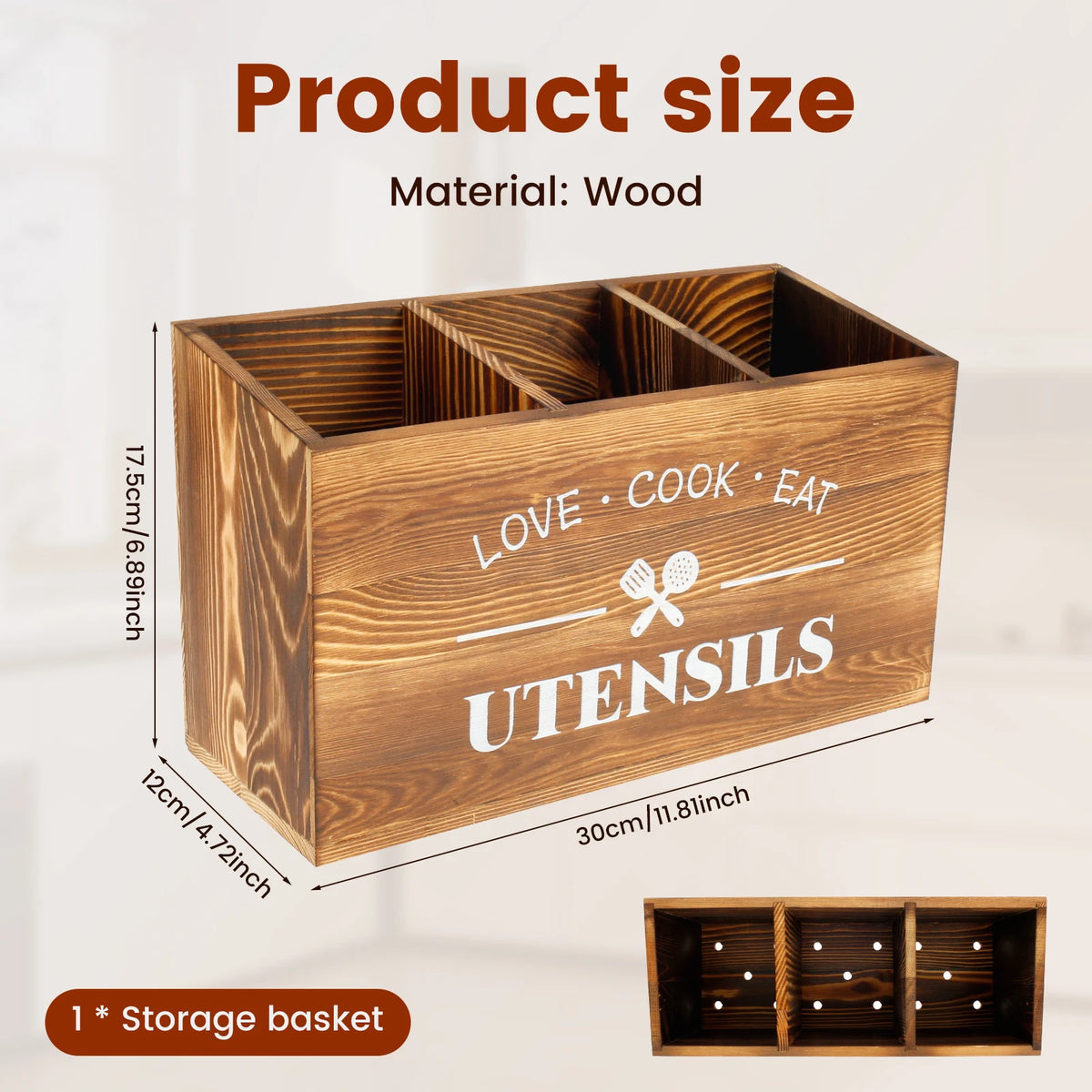 boîte ustensiles bois naturel rustique moderne compartiments ustensiles gris organisateur cuisine