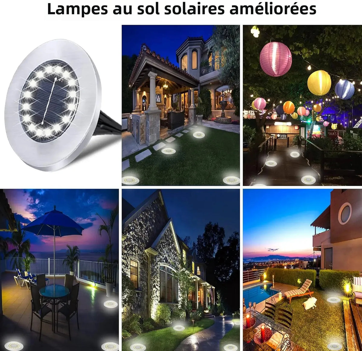 lumière solaire sol 16 led moderne argentée extérieure autonome ip65 inoxydable minimaliste