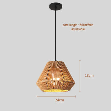 Suspension lumineuse moderne tissée naturelle ampoule E27 cordon ajustable 150cm chambre salon salle bain
