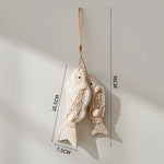 poisson décoratif bois rustique marin cordelette blanc bleu beige brun rayures horizontales coquille