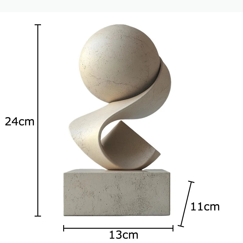 sculpture abstraite moderne minimaliste blanc doré beige gris foncé socle pierre marbre