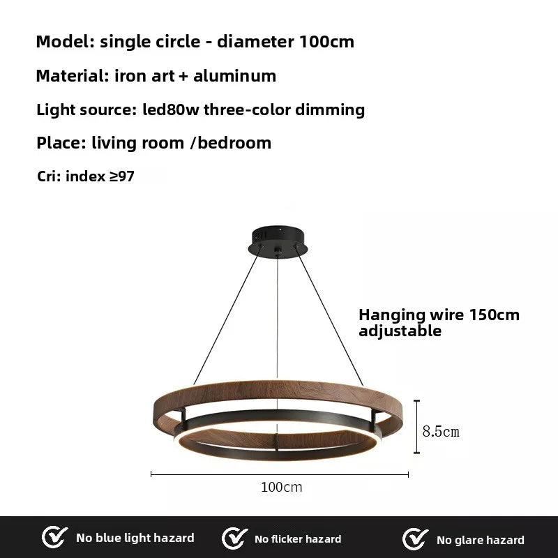 suspension lumineuse moderne bois foncé anneau concentrique éclairage led minimaliste
