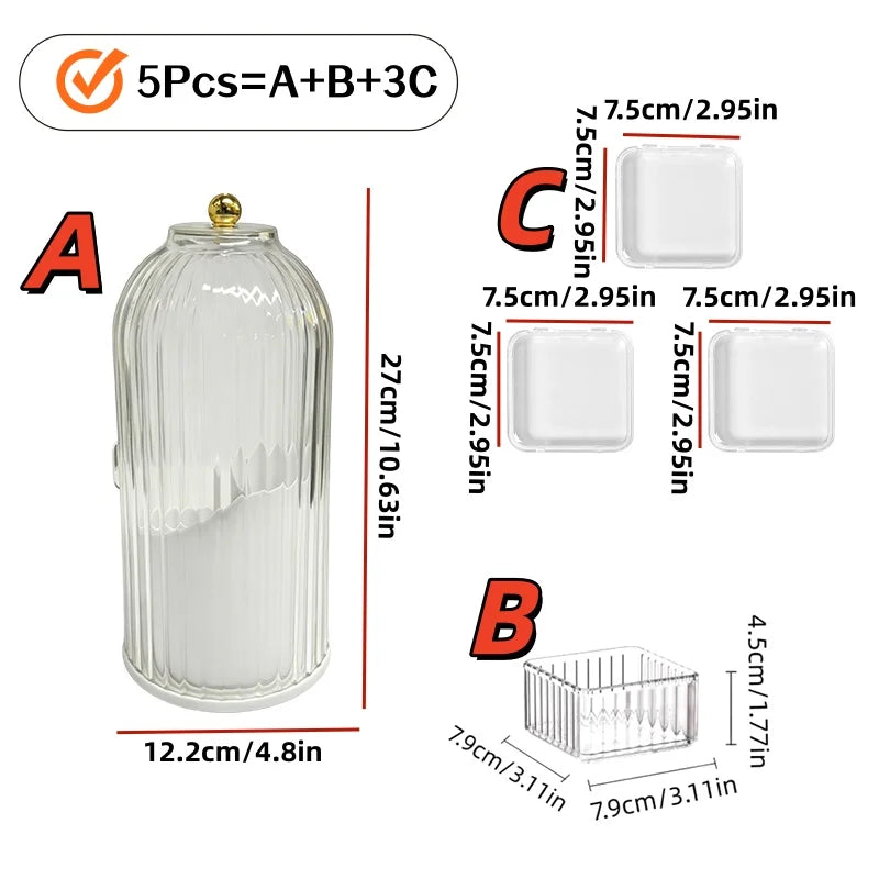 organisateur maquillage blanc transparent boîtes rangement compartiments moderne élégant pinceaux rouges lèvres bijoux soins