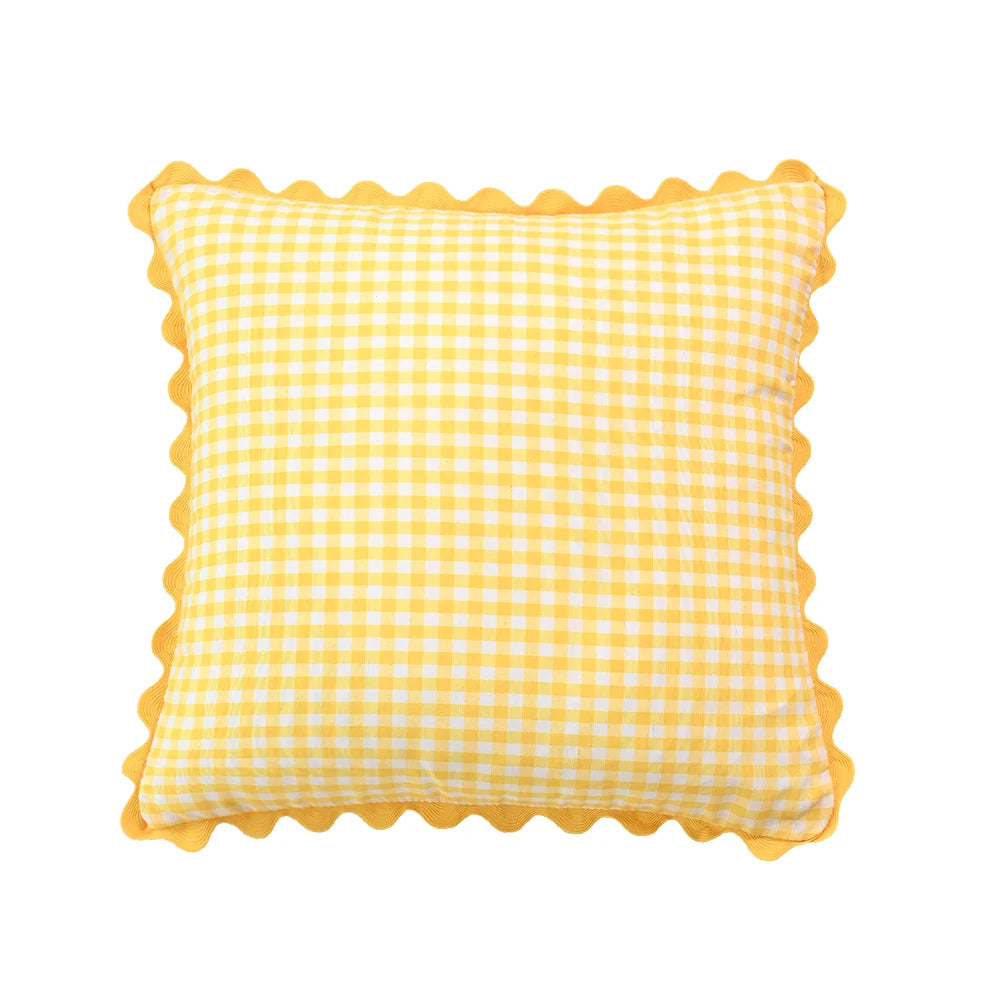 taies d'oreiller carreaux douces moderne confortables lit maison couleurs vert jaune rose orange beige
