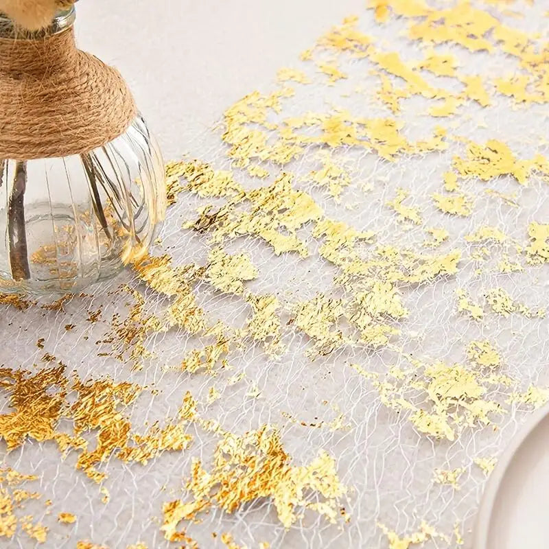 table table or feuille dorée texturée occasion festive semi transparent polyestre événementiel anniversaire mariage