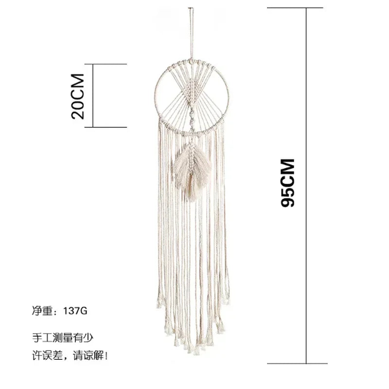 décoration murale boho chic attrape rêves macramé blanc plume fleur