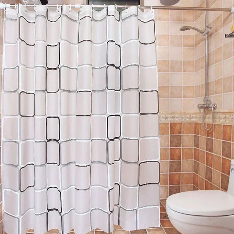 rideau douche géométrique semi transparent blanc noir gris moderne minimaliste métallique respectueux environnement