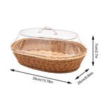 panier marron clair tressé couvercle plastique transparent poignée classique respectueux environnement