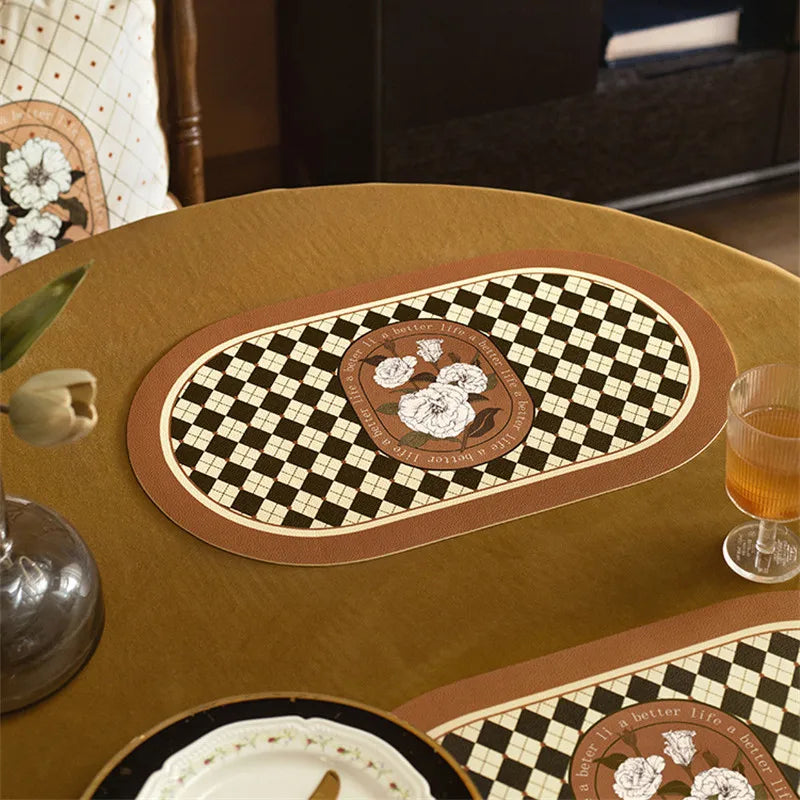 tapis table classique vintage noir blanc marron motif floral roses texte better life résistant