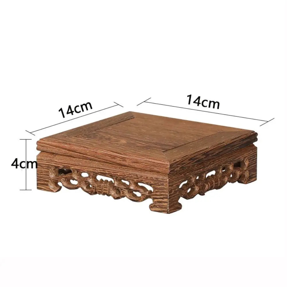 support décoratif bois artisanal 14cm 12cm 10cm 8cm marron foncé ornements sculptés traditionnel