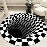 tapis rond carreaux illusion 3d moderne antidérapant salon chambre noir blanc