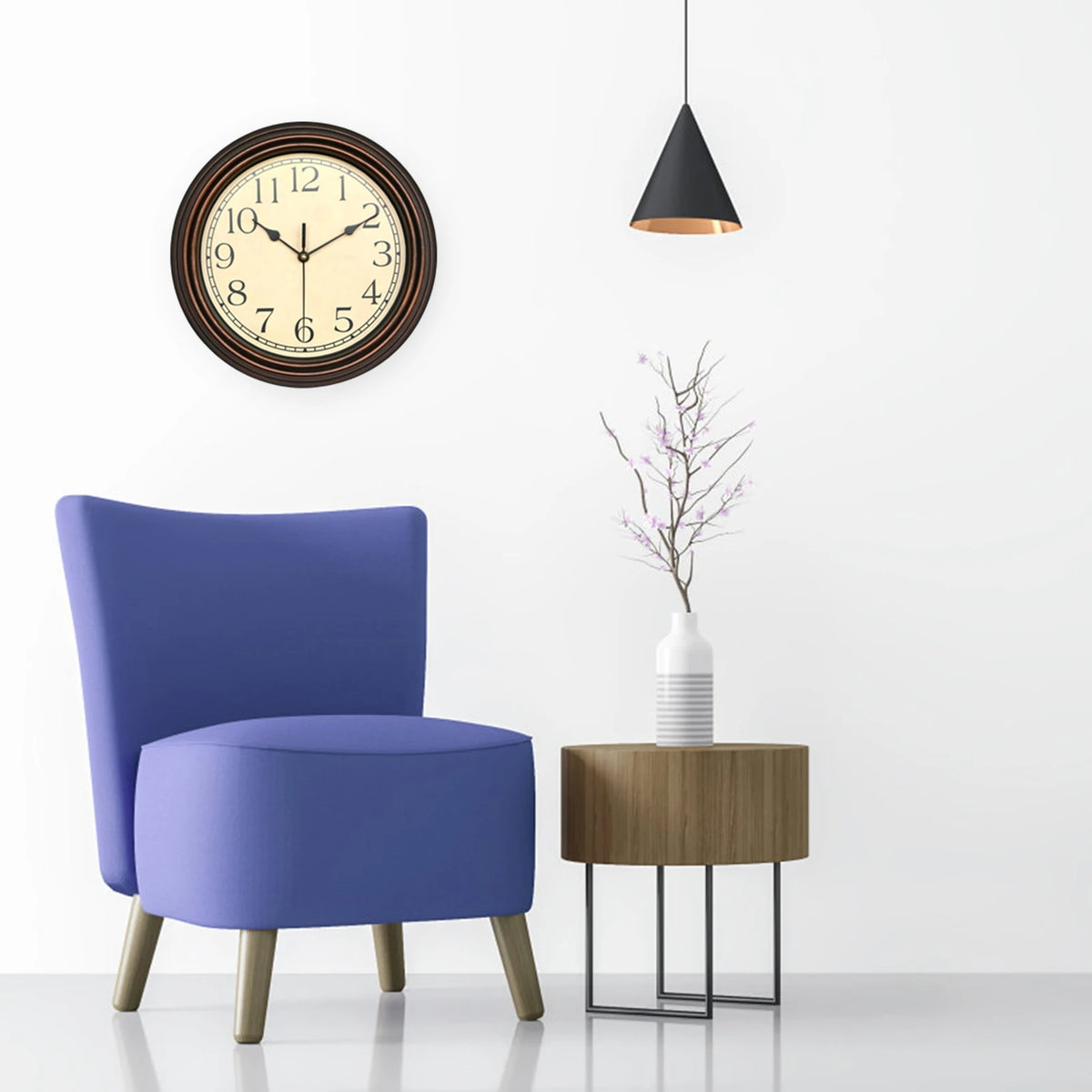 horloge murale classique fond blanc cadres marron aiguilles noires européen vintage sans tic tac